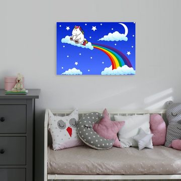 wandmotiv24 Leinwandbild Regenbogen-Einhorn, Kinder Motive (1 St), Wandbild, Wanddeko, Leinwandbilder in versch. Größen