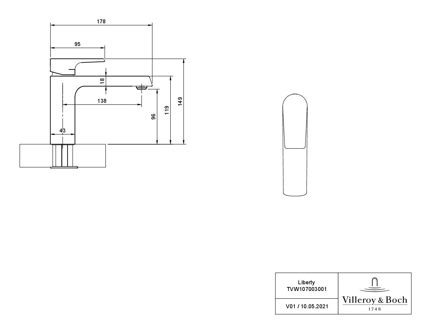 Ablaufgarnitur, ohne Chrom & Villeroy Waschtischarmatur 98 Liberty - Einhebel, Boch Standmontage
