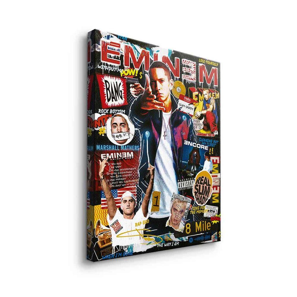 collage Leinwandbild Rahmen Art Pop Eminem Leinwandbild, DOTCOMCANVAS® Rahmen premium mit DOTCOMCANVAS schwarzer