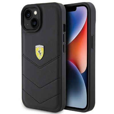 Ferrari Handyhülle Case iPhone 15 Echtleder schwarz Logo Metall, Kantenschutz