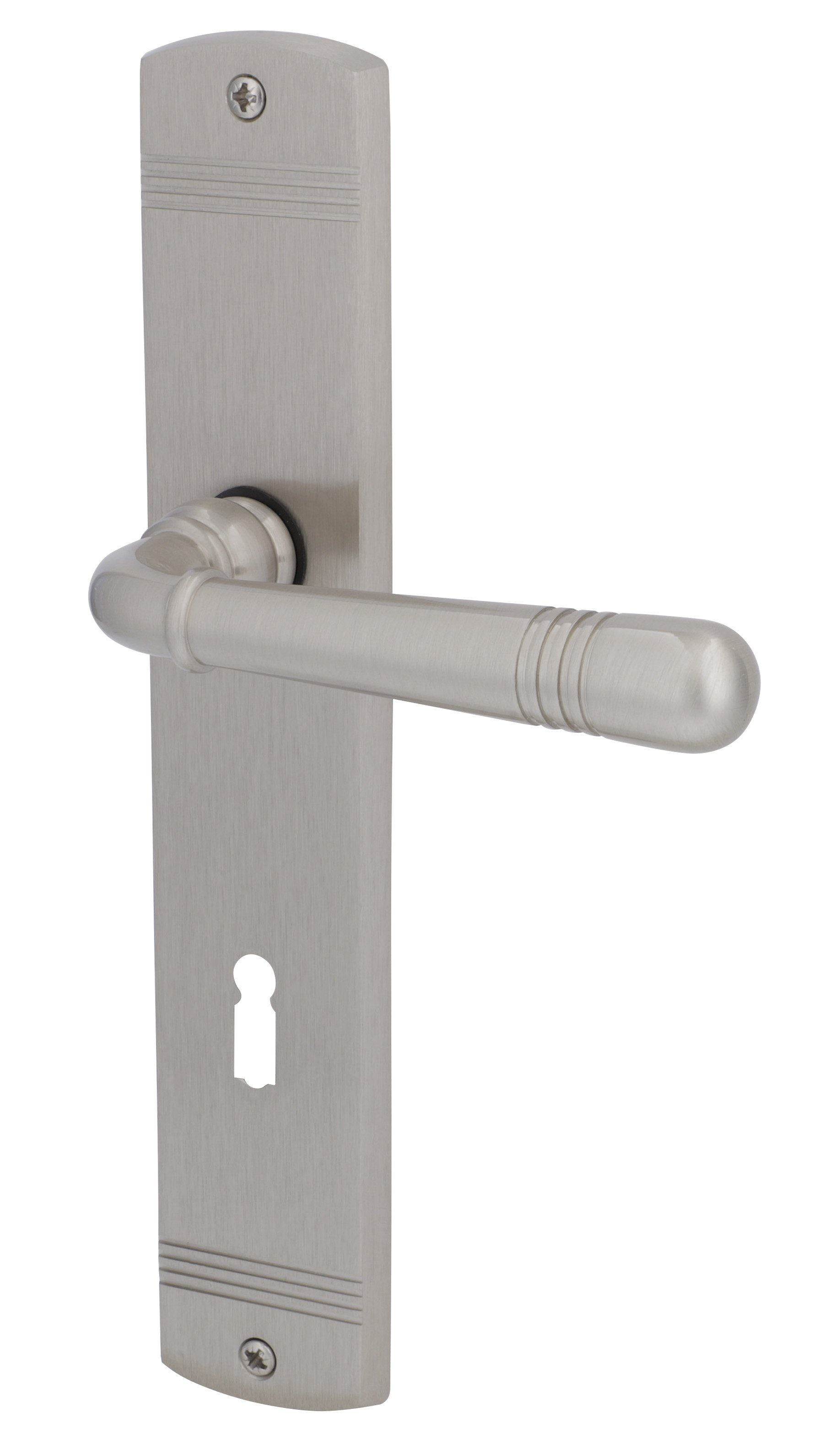 Alpertec Türbeschlag Langschildgarnitur L17/A23 für Zimmertüren mit Buntbartlochung (1 St), Messing edelstahlfärbig satiniert