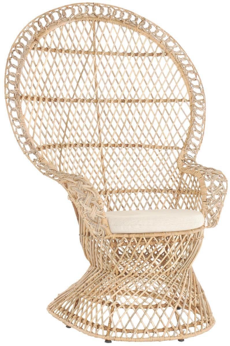 Home XXL-Sessel Pfauenthron Eisenrahmen aus Korbsessel Krines Pfauen-Sessel XXL Rattan (Polster Pfauensessel mit Beige), Korbsessel