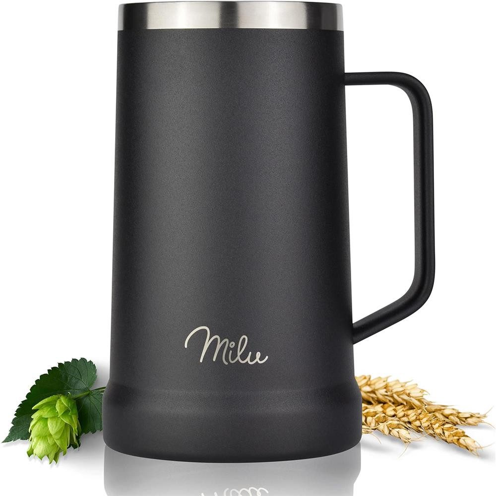 Milu Bierkrug Edelstahl 700 ml, isoliert mit Deckel, auslaufsicher