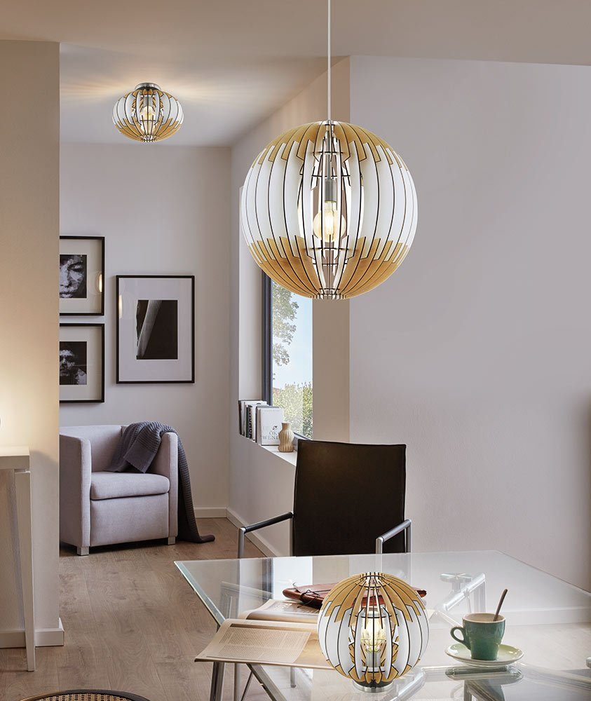EGLO Design Decken Wohn Lampe Leuchtmittel nicht LED Beleuchtung Kugelleuchte, Zimmer inklusive, Lamellen Holz