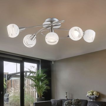 Globo LED Deckenleuchte, Leuchtmittel inklusive, Warmweiß, Deckenleuchte Deckenlampe Spotleuchte 5 Flammig Nickel matt LED