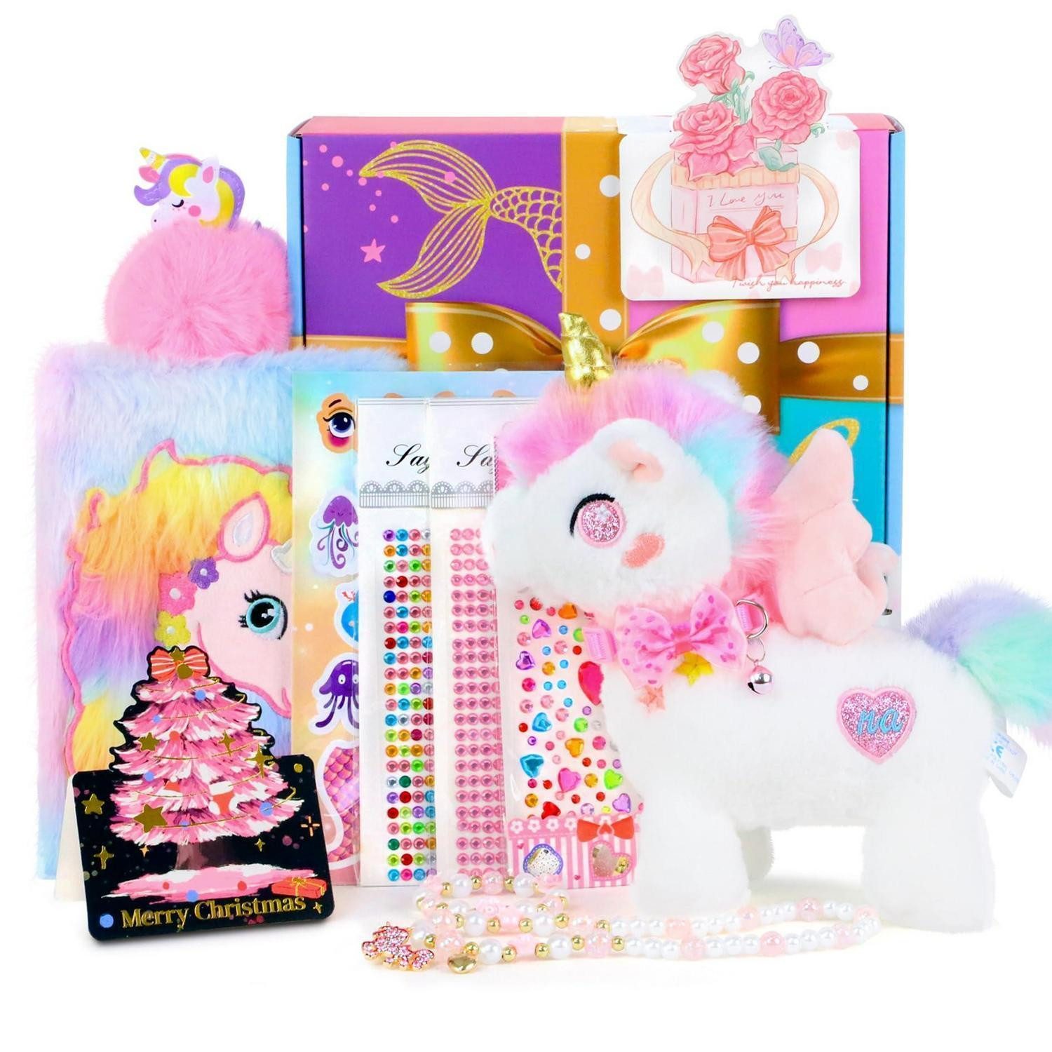 LuxusKollektion Geschenkbox Einhorn Geschenkset Mädchen Tagebuch Schmuck Aufkleber (1 St)