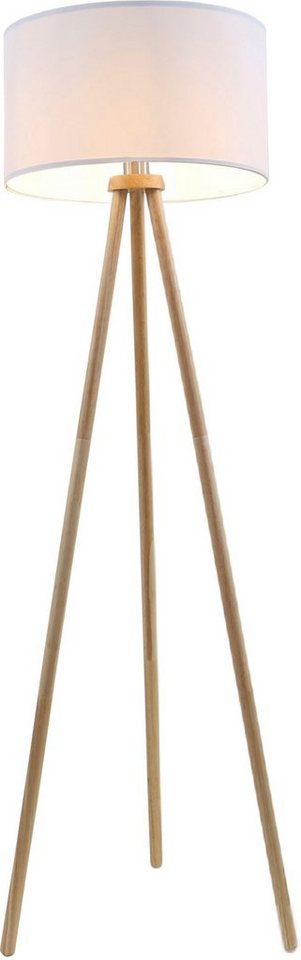 Briloner Leuchten Stehlampe 1379016 Floor, ohne Leuchtmittel, Warmweiß, Holz Stativ, Stoffschirm, inkl. Kabelschalter, exkl. 1x E27 max. 60 W