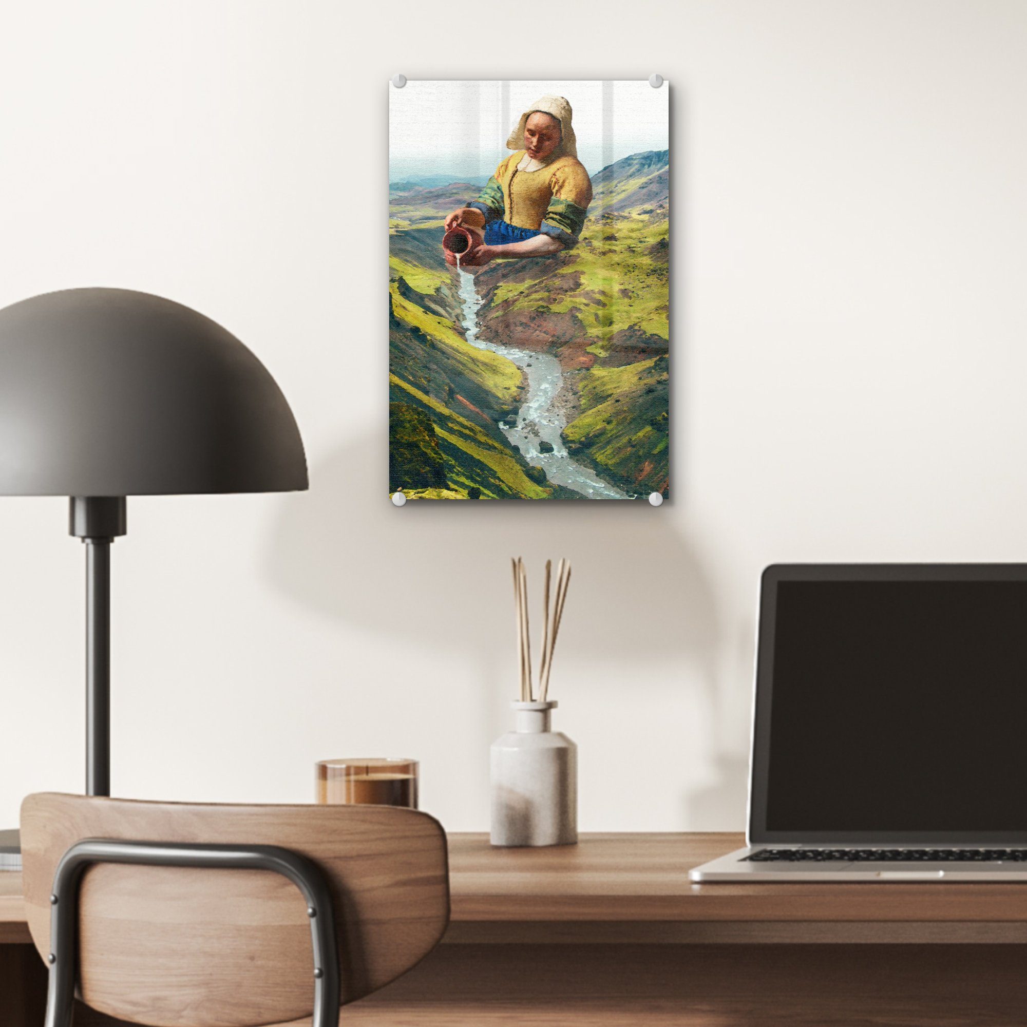 Glas Glas St), - auf (1 Wanddekoration Natur Bilder MuchoWow - Glasbilder Foto - - Milchmädchen Vermeer, Wandbild Acrylglasbild - auf