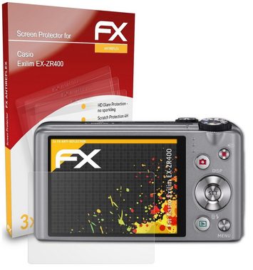 atFoliX Schutzfolie für Casio Exilim EX-ZR400, (3 Folien), Entspiegelnd und stoßdämpfend
