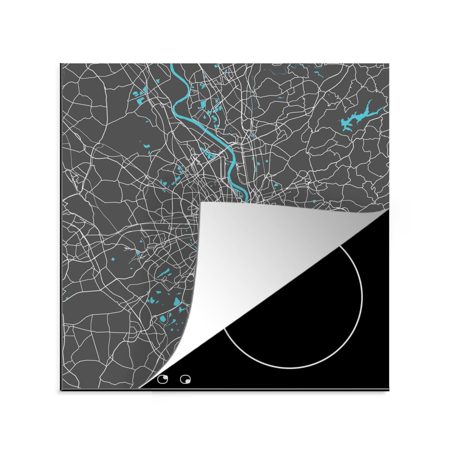 MuchoWow Herdblende-/Abdeckplatte Köln - Stadtplan - Blau - Karte - Deutschland, Vinyl, (1 tlg), 78x78 cm, Ceranfeldabdeckung, Arbeitsplatte für küche | Herdabdeckplatten