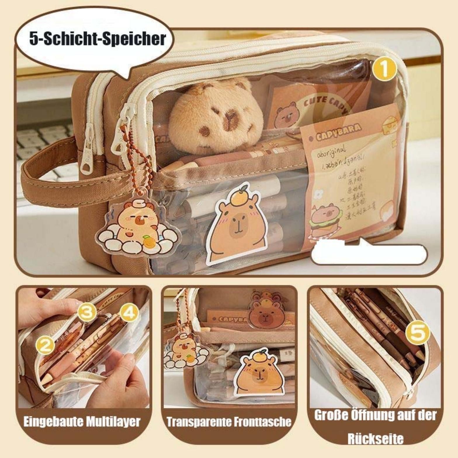 Bextsrack Federmäppchen Capybara-Federmäppchen mit großem Fassungsvermögen mit Fächern