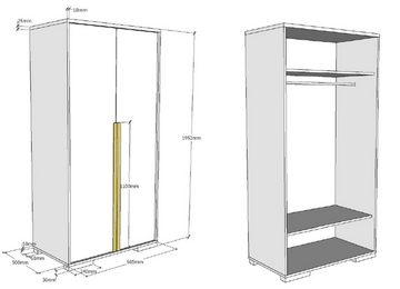 möbelando Kleiderschrank LONDON in Weiß/Buche mit 2 Türen. Abmessungen (BxHxT) 98,5x195,2x56 cm