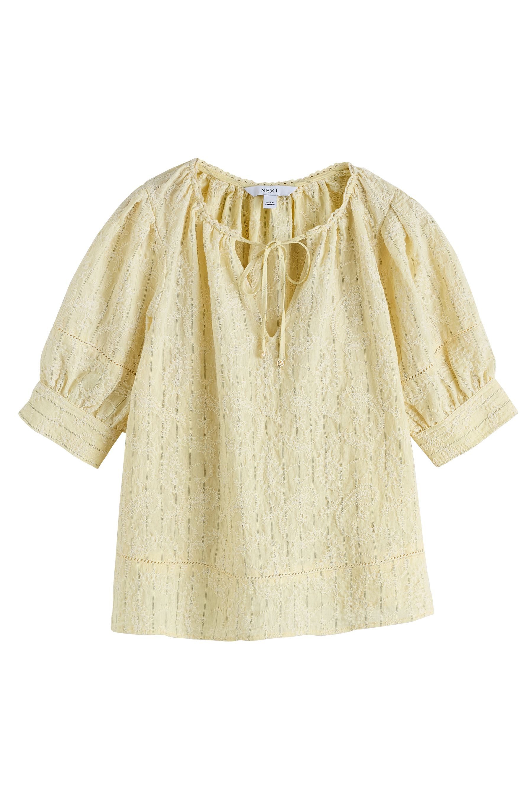 Next Kurzarmbluse Bluse mit Stickerei, Bindeausschnitt Paisleymuster (1-tlg)