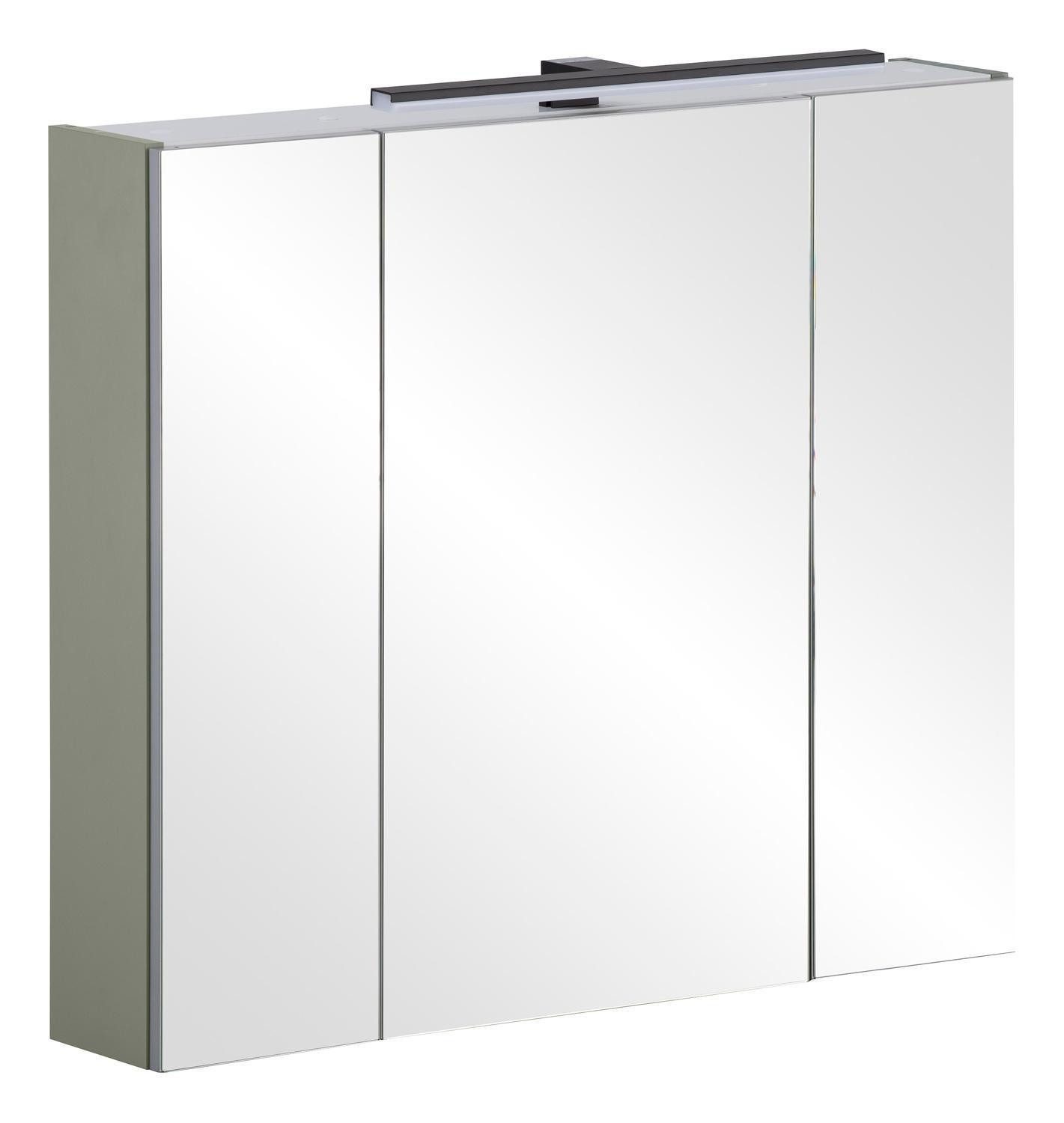 Vito Spiegelschrank MALO, Pistaziengrün, Eiche Dekor, 3 Spiegeltüren, Soft-Close-Funktion, B 80 cm, H 74 cm x T 16 cm