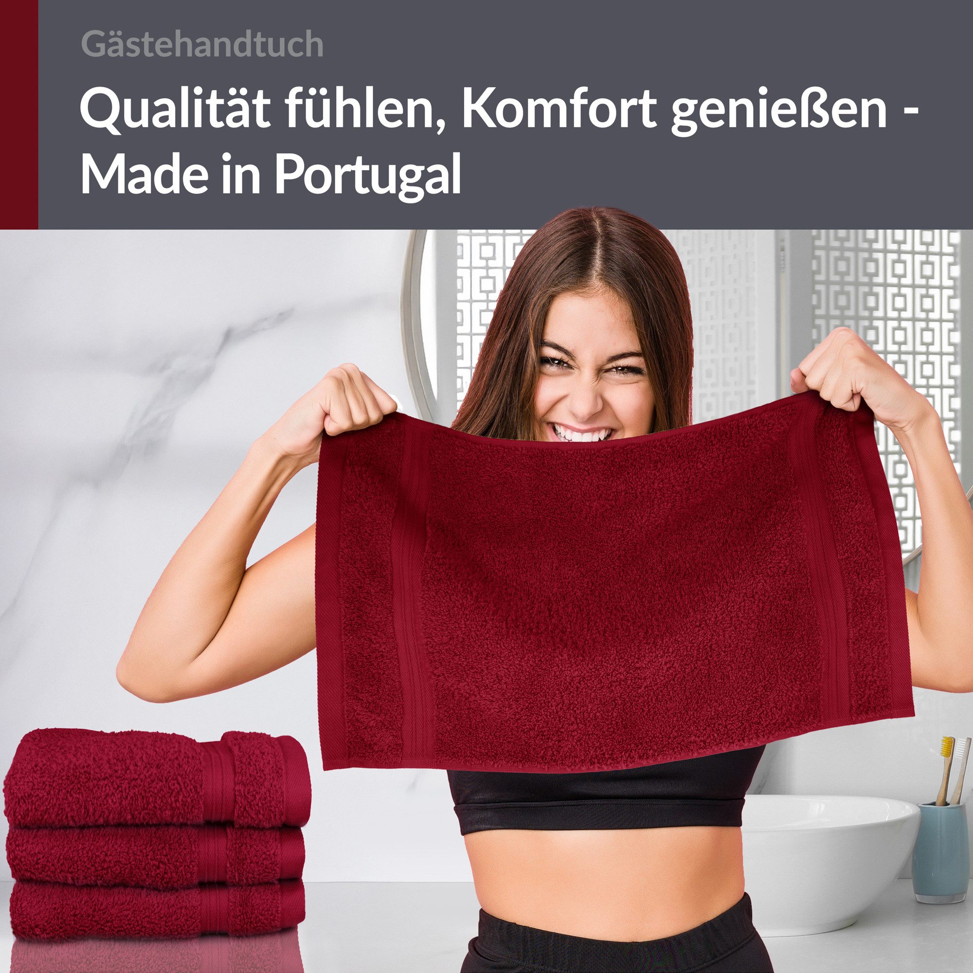 Lashuma Gästehandtücher - Kleine Handtücher Linz, Frottee (Spar-Set, 4-St), Kuschelige Gästetücher 30x50 cm dunkel rot