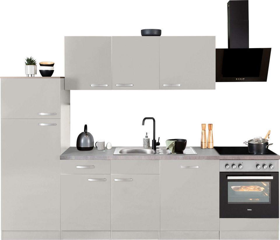 wiho Küchen Küchenzeile Kansas, mit E-Geräten, Breite 280 cm, Mit 38 mm  starker Arbeitsplatte