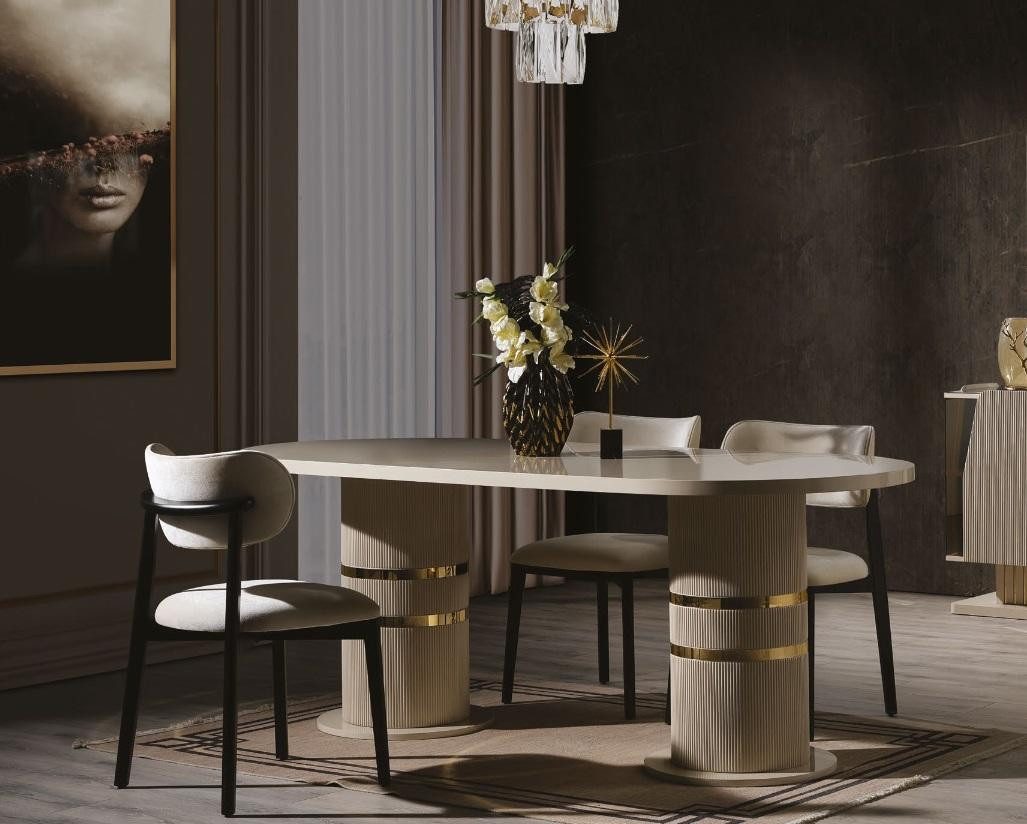 Esszimmer-Set Elegantes Esszimmer Set aus Holz und Edelstahl in Beige/Natur