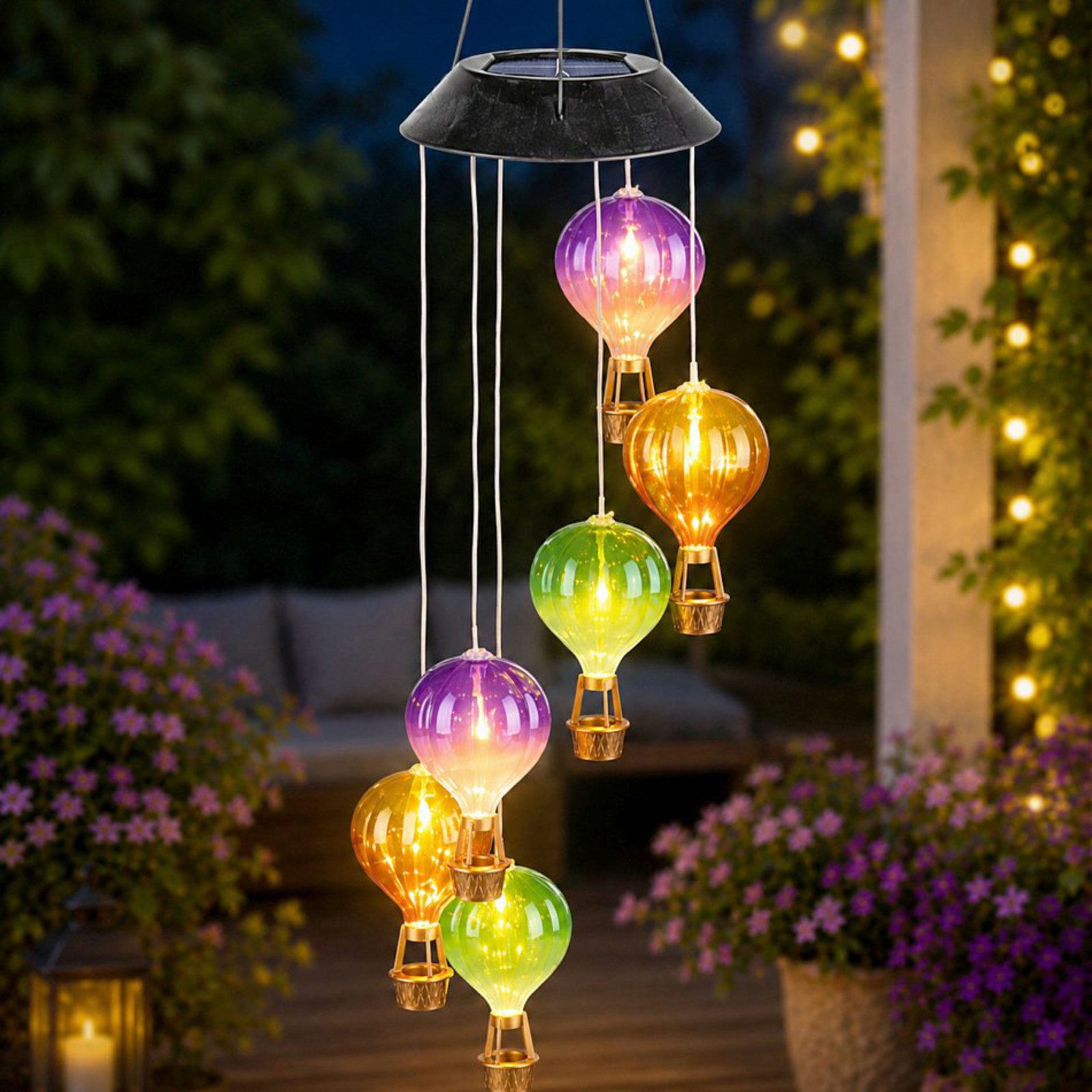 Haushalt International Windspiel LED-Windlicht Solarlicht Lampe Heißluftballon (Stück, 1 St., Packung), 6x Warmweiß LED, Kunststoff, Bunt, Solarpanel