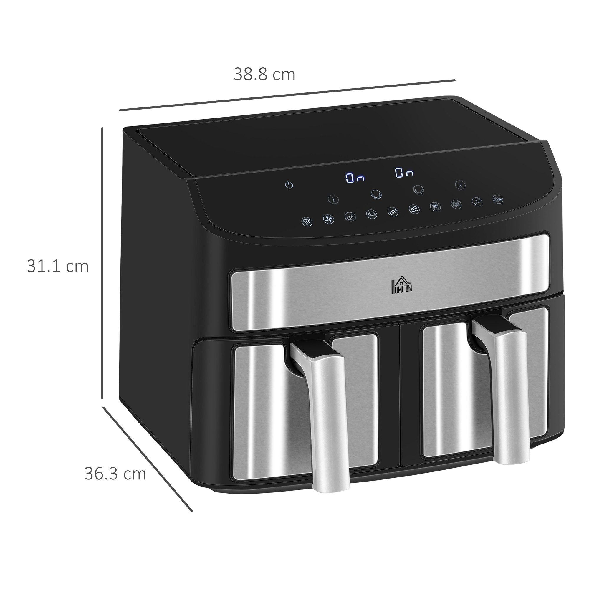 HOMCOM Heißluftfritteuse 8L Airfryer mit 8 Voreinstellungen, 60 Min Timer, 360° Heißluftzirkulation, 1700 W, Fritteuse ohne Öl, mit Überhitzungsschutz, LED-Touch-Display, Schwarz
