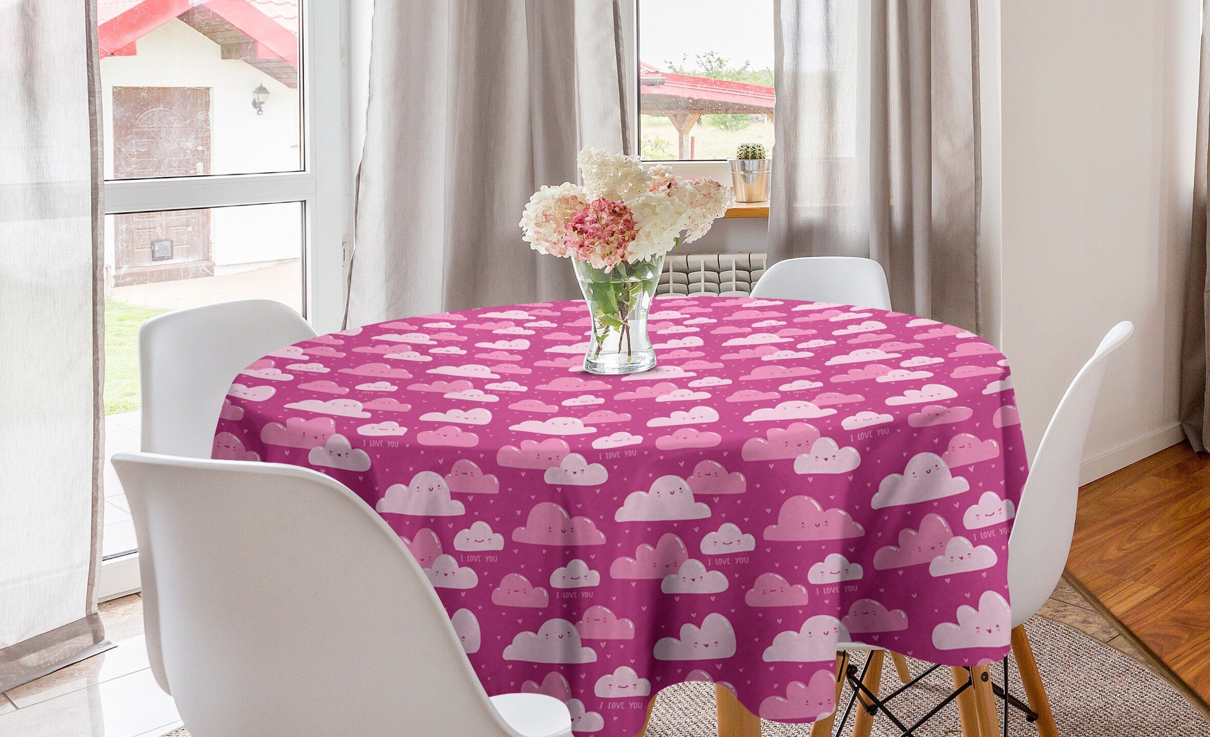 Abakuhaus Tischdecke Kreis Tischdecke Abdeckung für Esszimmer Küche Dekoration, Ich liebe dich lustige Wolken