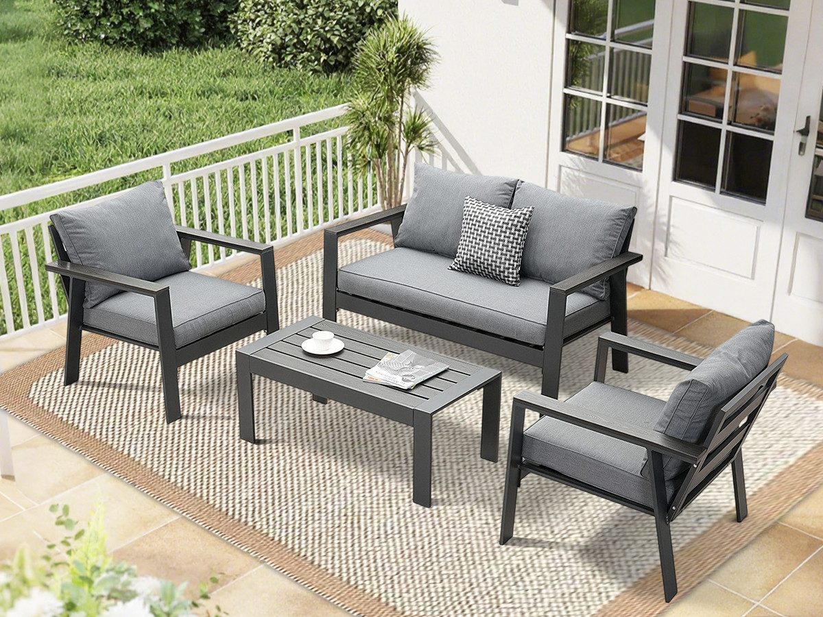 MeXo Gartenlounge-Set Gartenmöbel Set 4 Personen Aluminium wetterfest Hochl günstig online kaufen