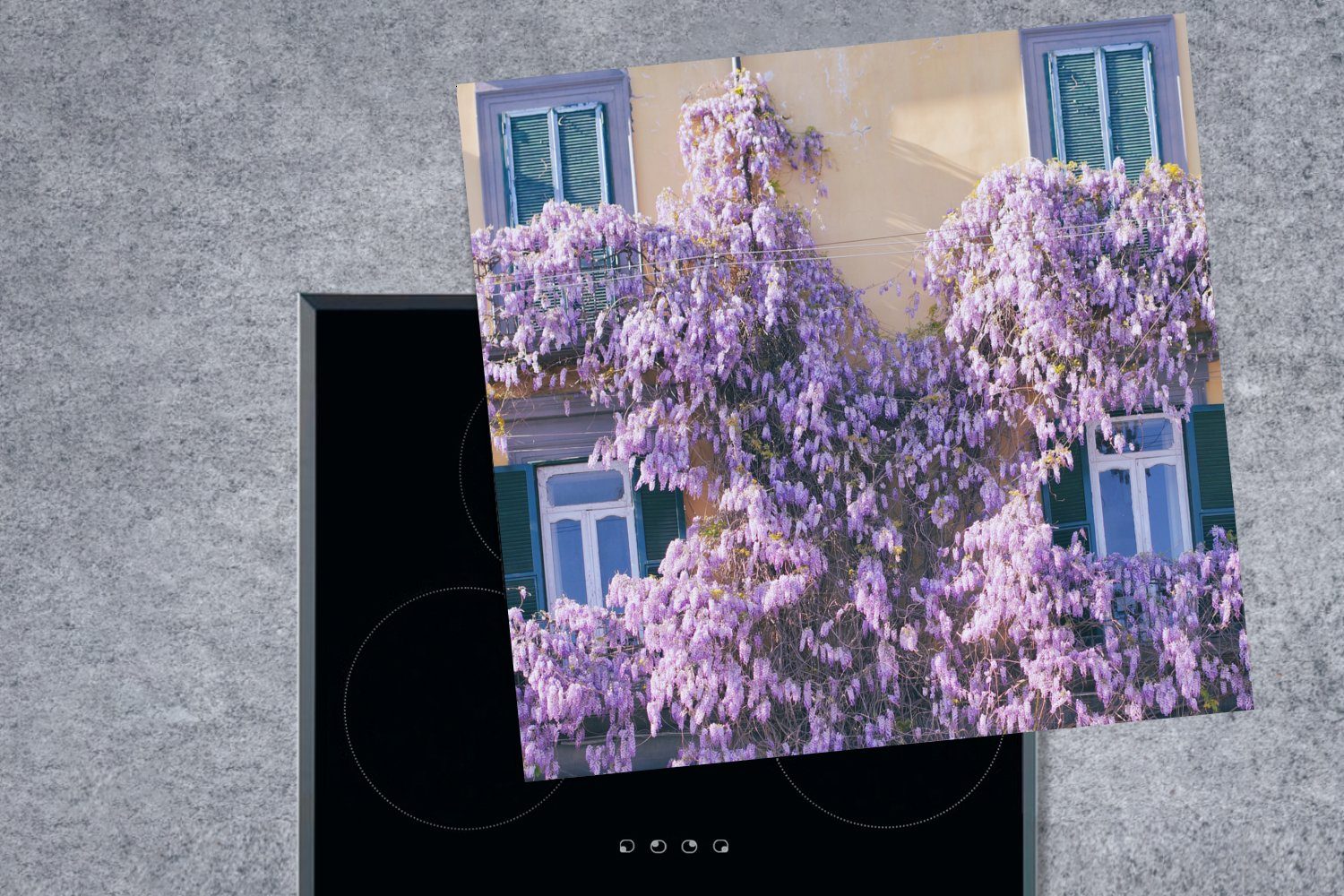 MuchoWow Herdblende-/Abdeckplatte voller Blumen, Regen Arbeitsplatte Blauer tlg), Ceranfeldabdeckung, (1 Vinyl, 78x78 cm, für küche