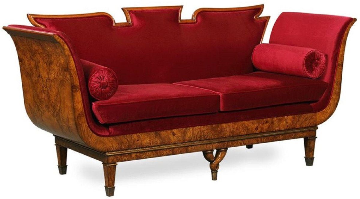 Casa Padrino 2-Sitzer Luxus Jugendstil 2er Sofa Bordeauxrot / Hellbraun 194 x 78 x H. 90 cm - Wohnzimmer Sofa mit edlem Samstoff - Barock & Jugendstil Möbel