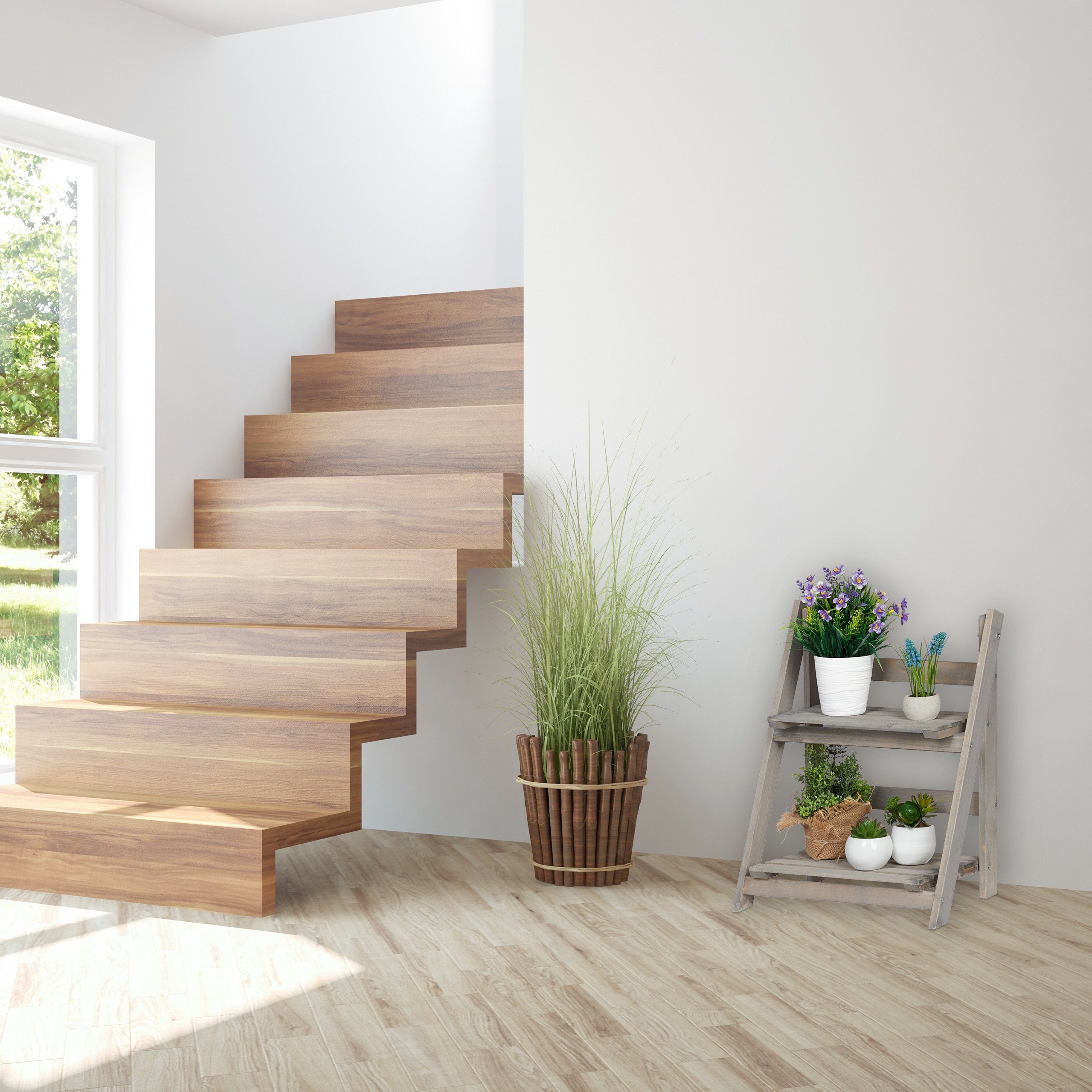relaxdays Blumenständer Blumentreppe Holz grau, M günstig online kaufen