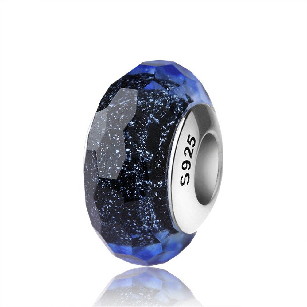 PANDACHARMS Bead Blauschwarzer Sternenstaub Facetten Glas Charm, Hülse aus 925 Silber