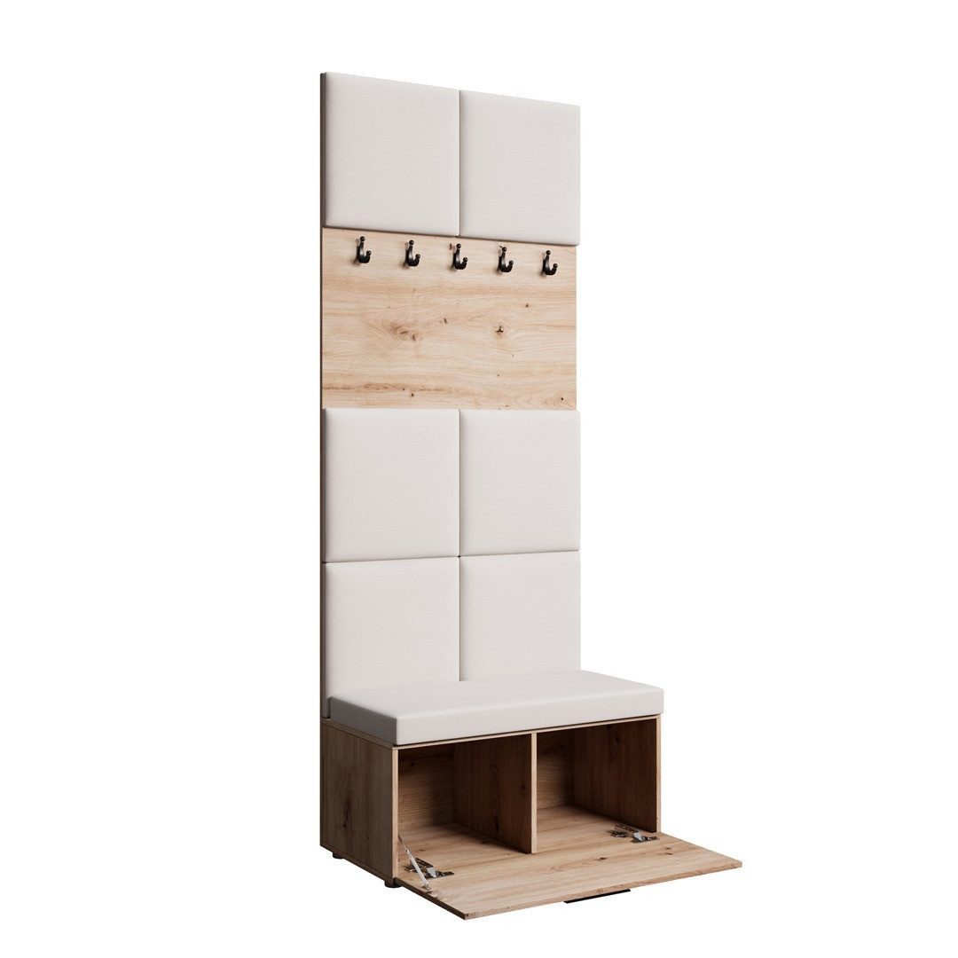 Beautysofa Garderobenschrank MARGARET I mit gepolsterten Paneelen und Kleiderhaken