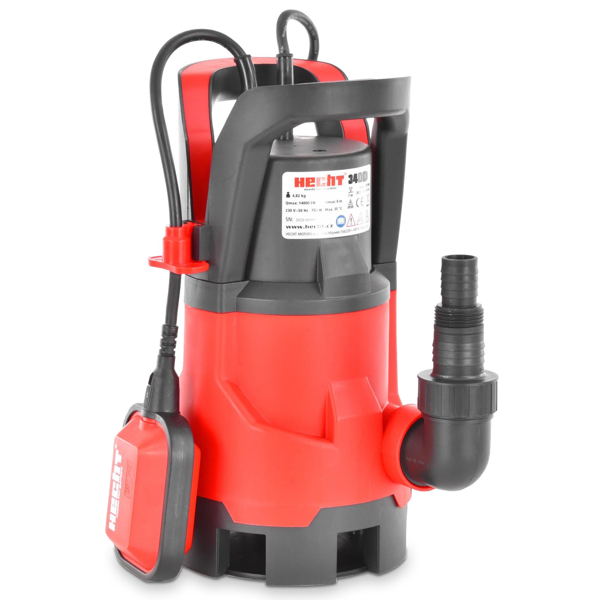 Hecht Schmutzwasser-Tauchpumpe 3400 400 W 8000 l/h automatisch Keller Pool Schacht IPX8 (1-tlg), Entwässerungspumpe Kellerpumpe Regentonne 10 m Kabel