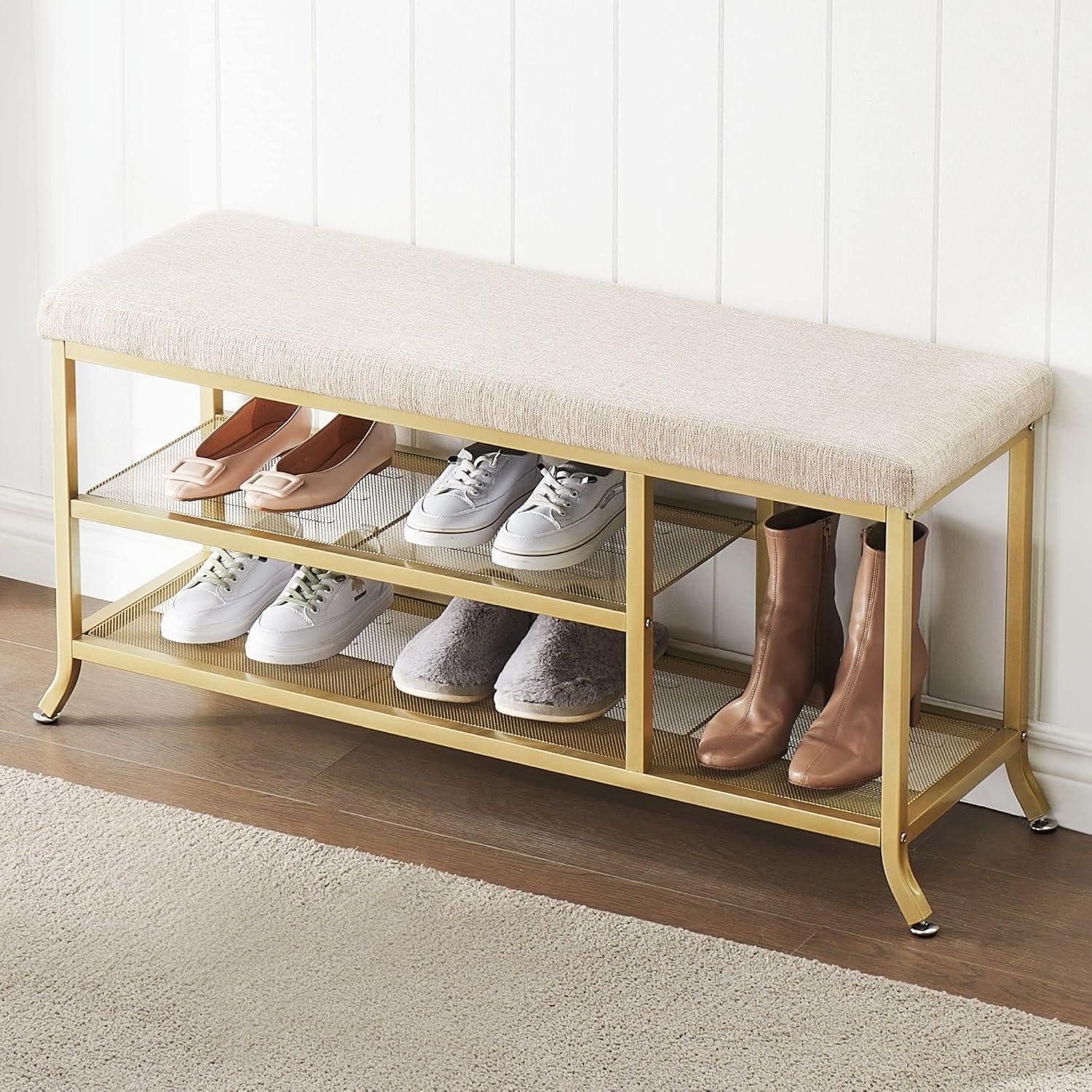 LuxusKollektion Schuhbank Schuhbank mit Sitzbank Gold 2-stufig 100cm (1-St)