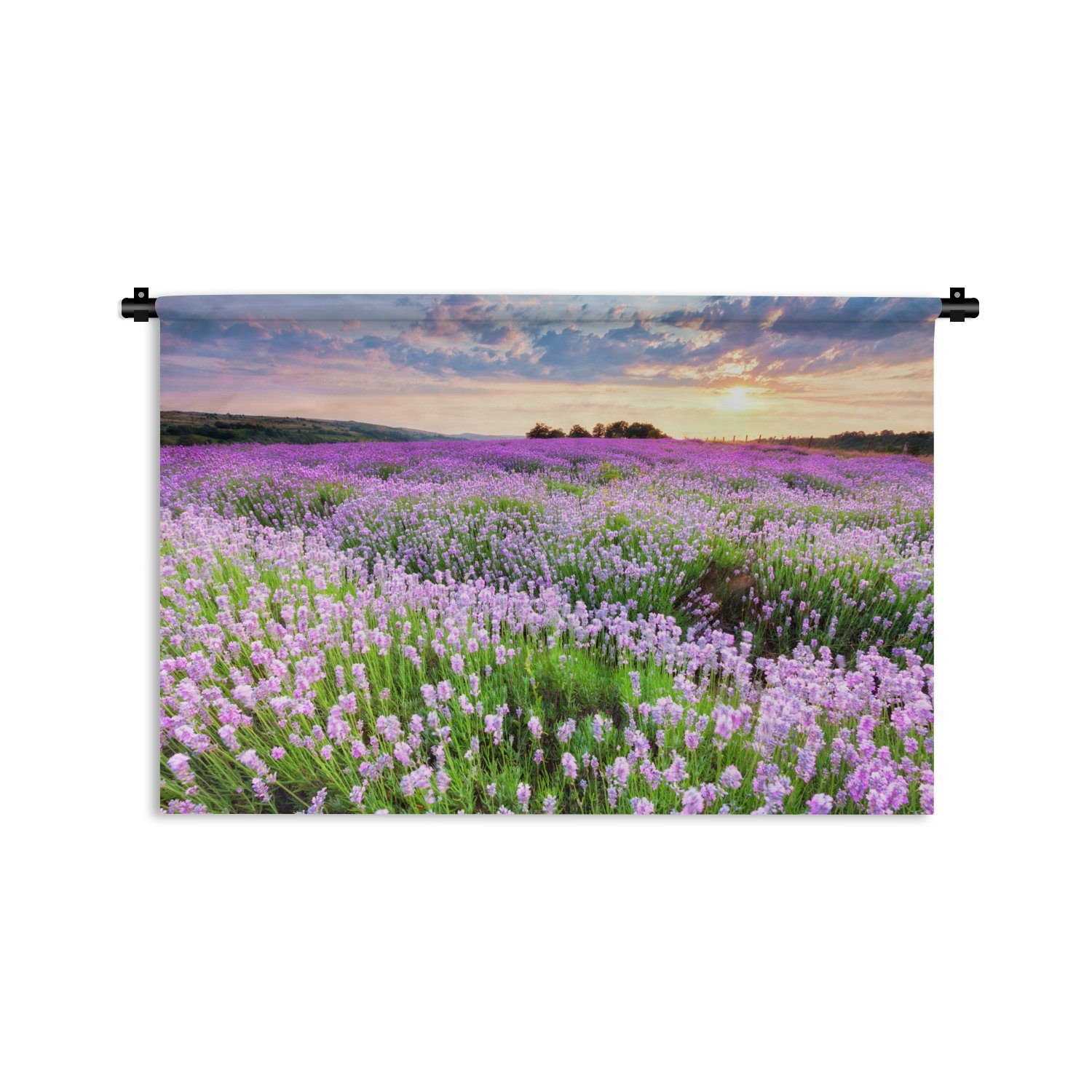 MuchoWow Wanddekoobjekt Blumen - Lavendel - Lila - Himmel - Sonnenuntergang - Wiese - Natur, Wanddeko für Wohnzimmer, Schlafzimmer, Kleid, Wandbehang, Kinderzimmer
