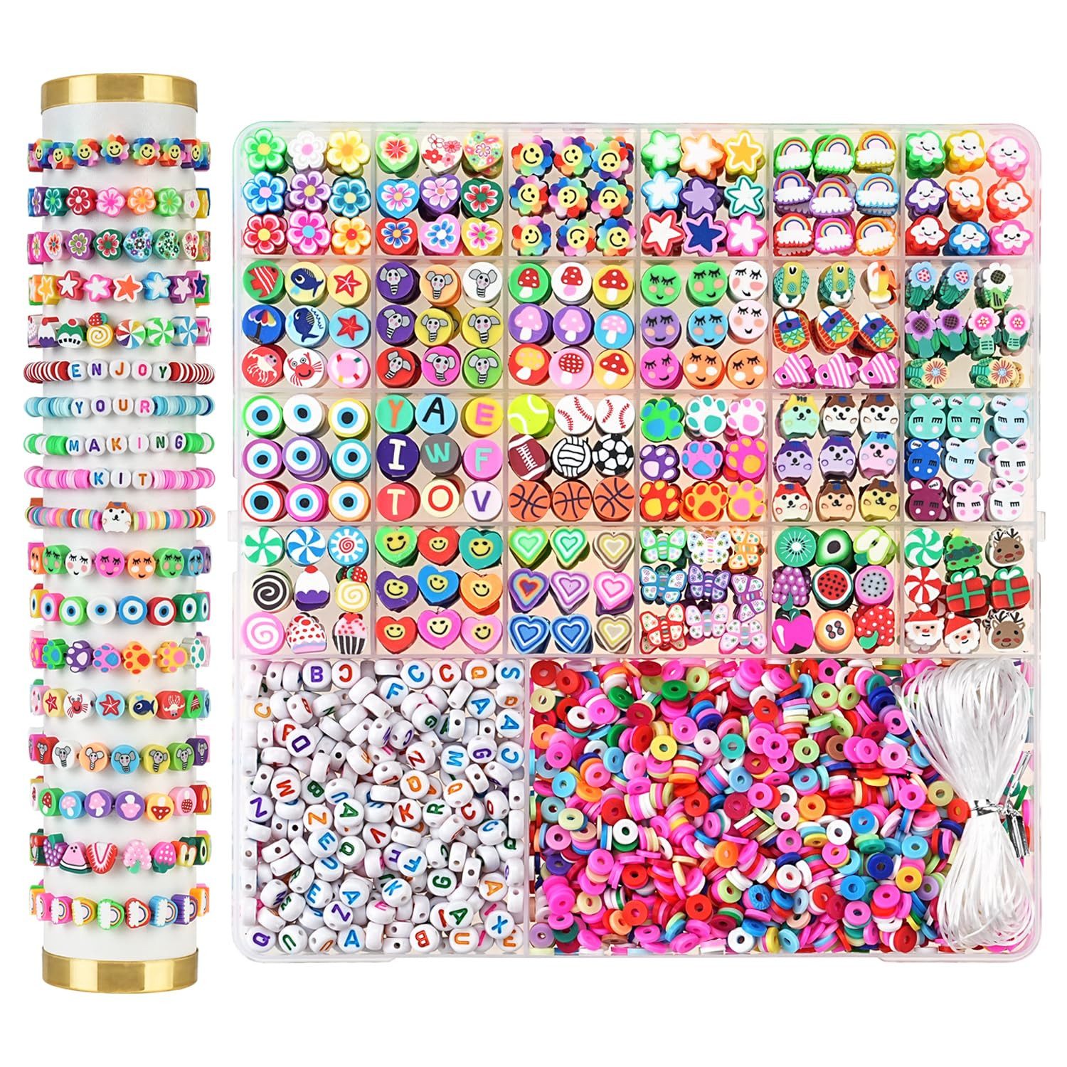 CLTYQ Ketten und Armband Set Ketten und Armband Set 2300 Stück Perlen für Armbänder Kinder Perlen, Auffädeln von Armbändern Selber Machen Polymer Clay Perlen DIYHandwerk