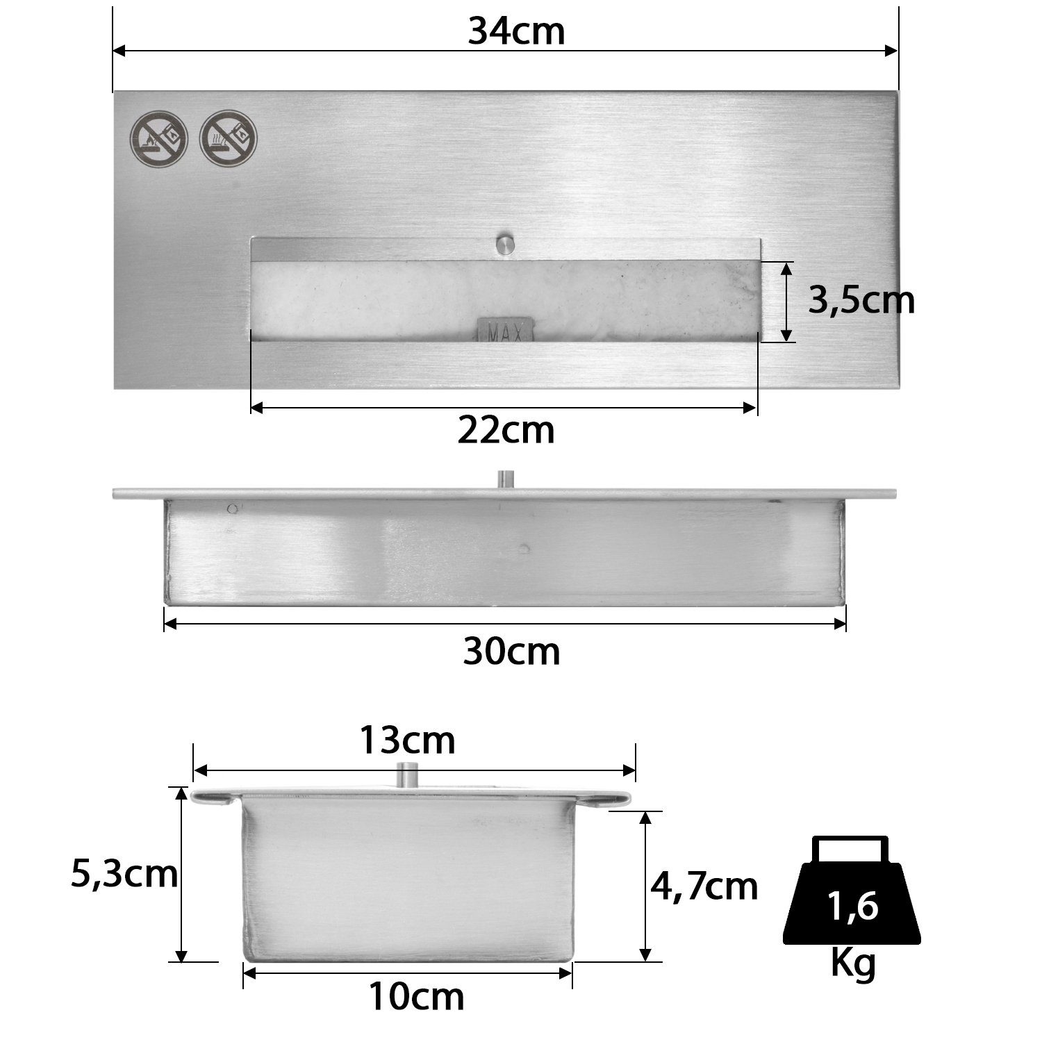 Moritz Dekokamin 34 cm Ethanol Brennkammer Brenner 1,2 L, Edelstahl, Standkamin Ethanolbrenner Glasfeuer Terrassenfeuer Kamin