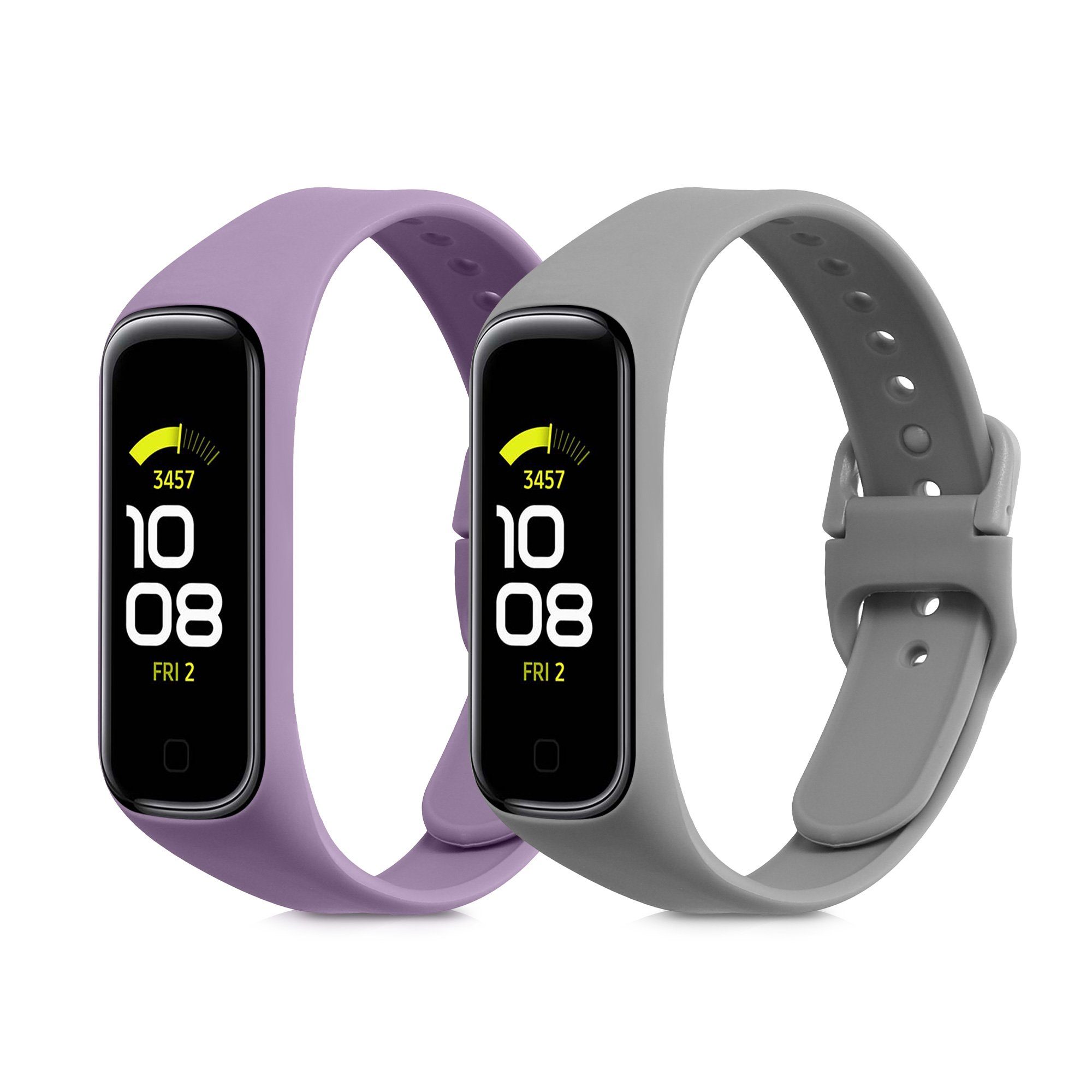 Uhrenarmband für Silikon 2x Fit 2, Grau kwmobile Samsung Fitnesstracker Galaxy Armband Sportarmband Set TPU