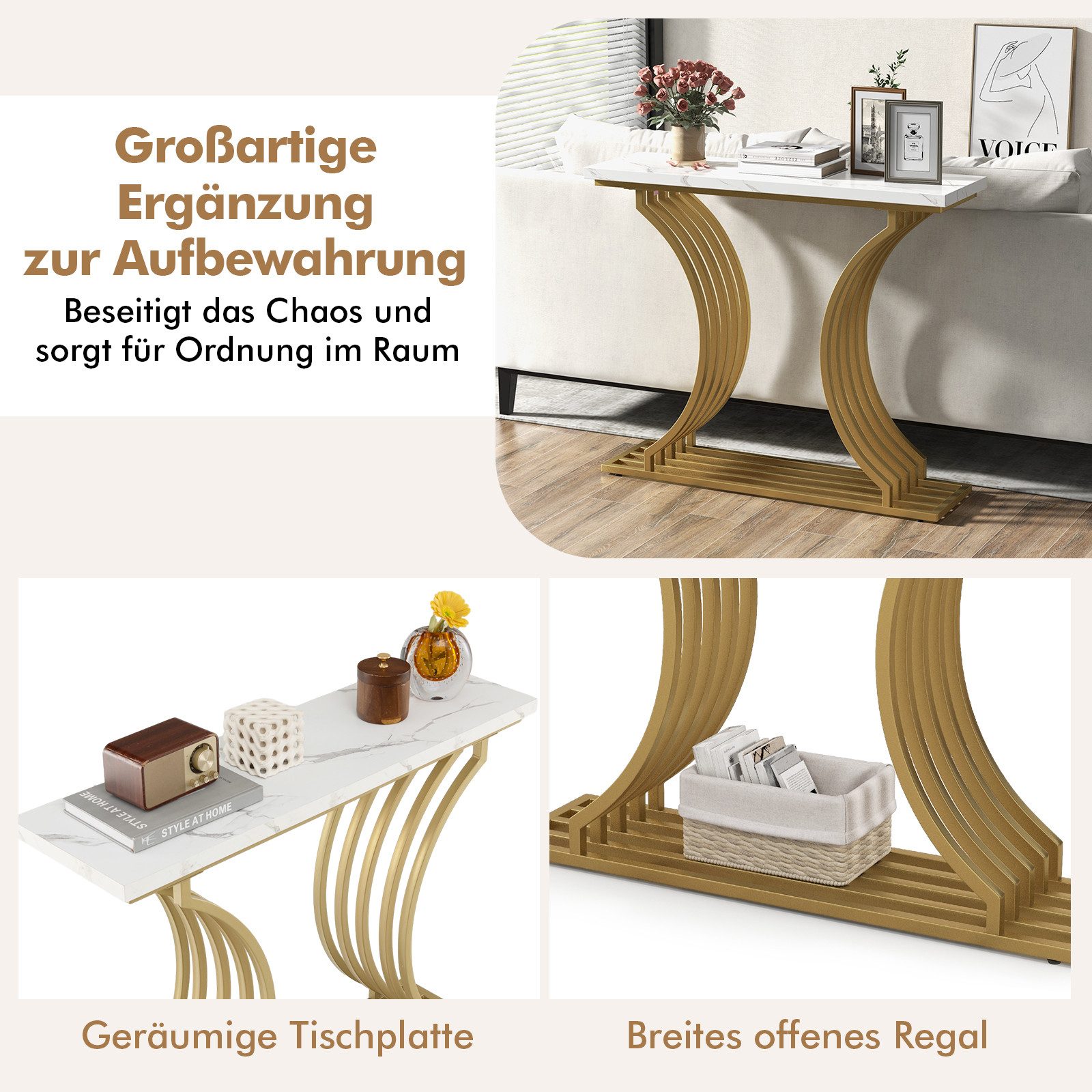 KOMFOTTEU Konsolentisch, Eingangstisch mit Regal, 100 cm