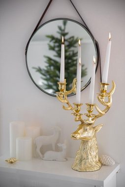 EDZARD Kerzenleuchter Richard, Kerzenständer mit Gold-Optik im Hirsch-Design, Kerzenhalter 4-Flammig für Stabkerzen, Höhe 43 cm