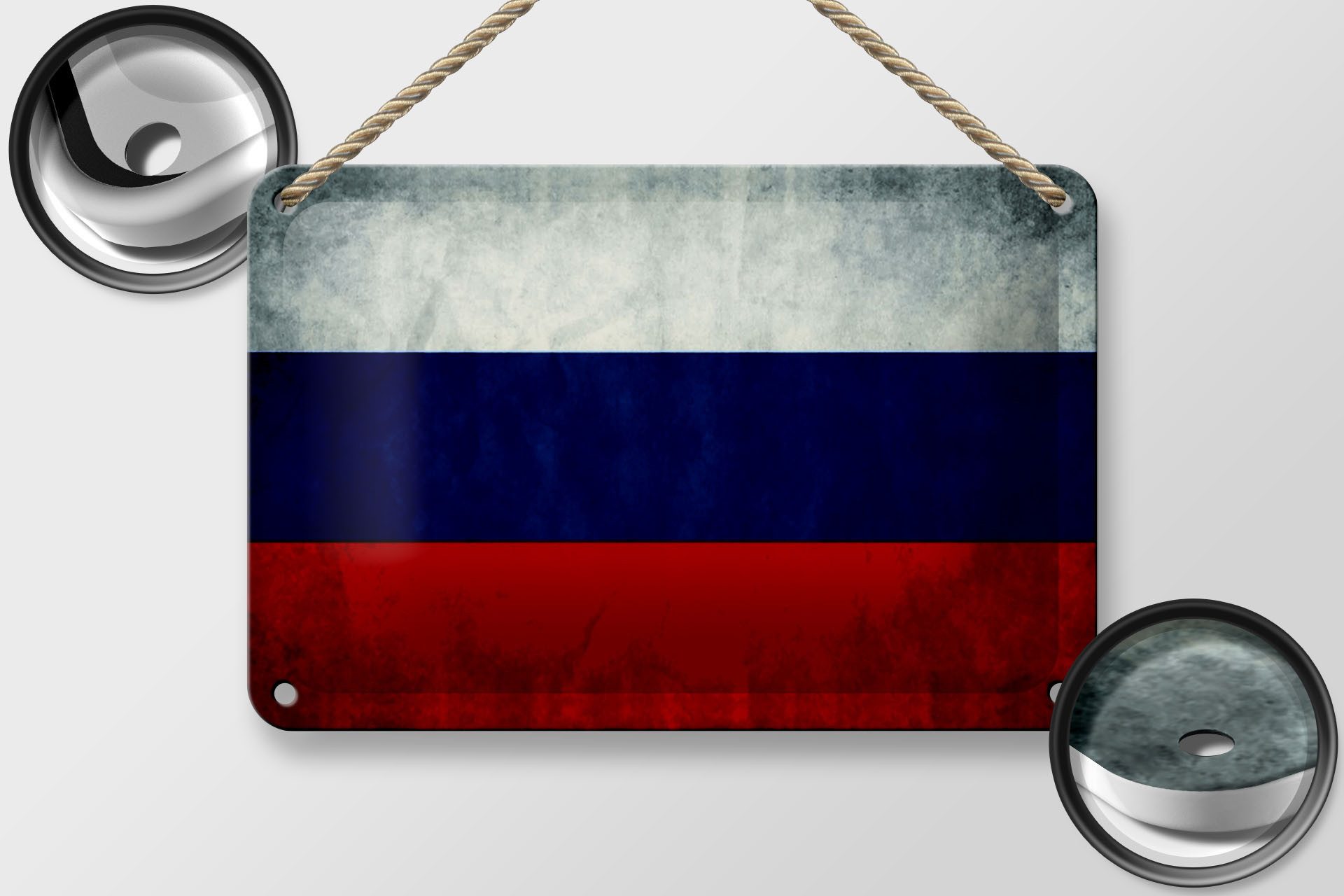 Femer GmbH Metallschild Flagge 18x12cm Russland Fahne Russia Flag, (1 St), gewölbte Oberfläche, abgerundete Ecken, umgeschlagene Kanten