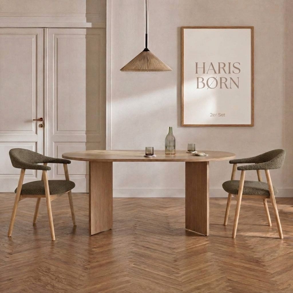 Haris Børn Esszimmerstuhl mit Armlehne ELIN (Massiv Eiche) - Polsterstühle für Esszimmer (Set, 2 St), Premium Esszimmer Stühle & Esstisch Stühle - Moderner Polsterstuhl
