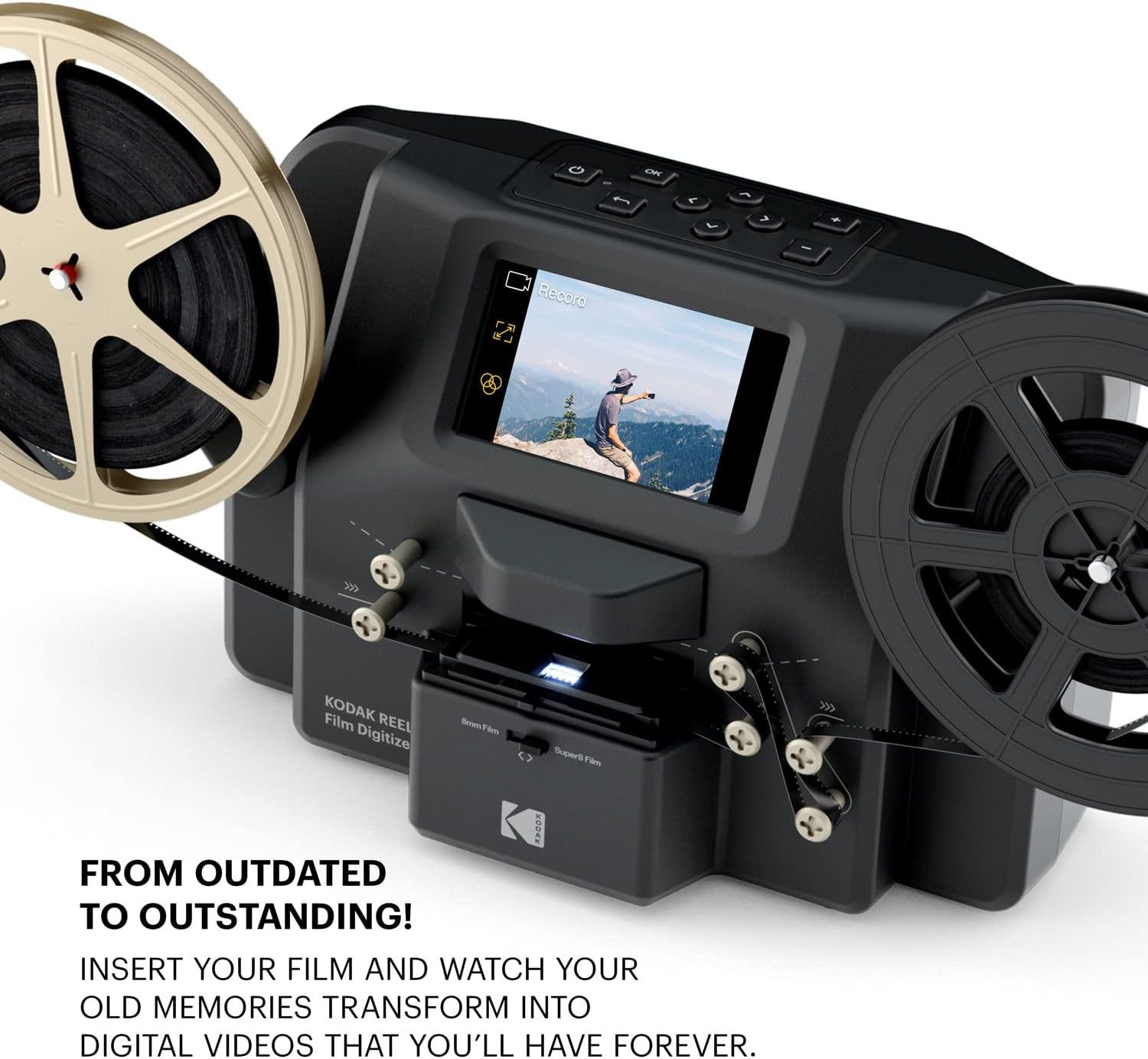 Kodak REELS & Super 8 Films Digitizer Converter mit 5-Zoll-Bildschirm Multifunktionsscanner, (Scanner konvertiert Filme in Digitale MP4-Dateien auf SD-Karte)