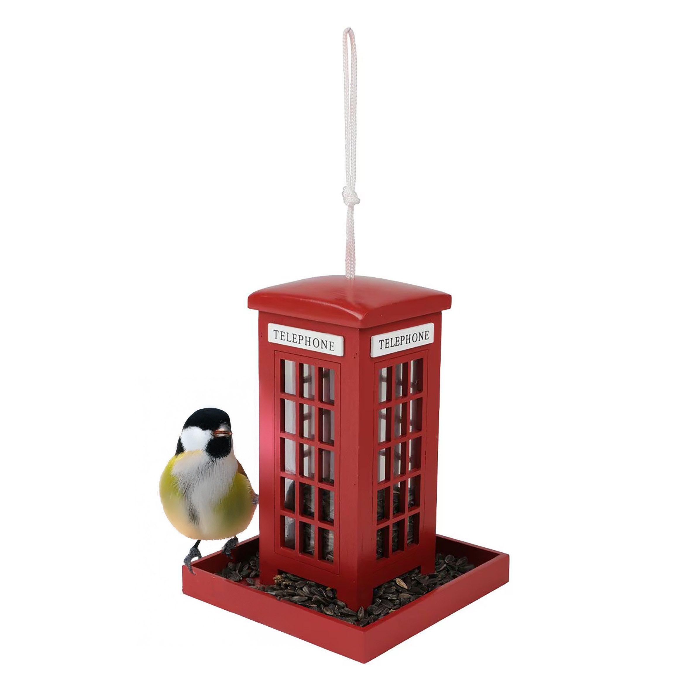 Spetebo Vogelhaus Vogel Кормstation rote Telefonzelle zum Aufhängen - 21 x 15 cm, leichtes Befüllen durch abnehmbares Dach