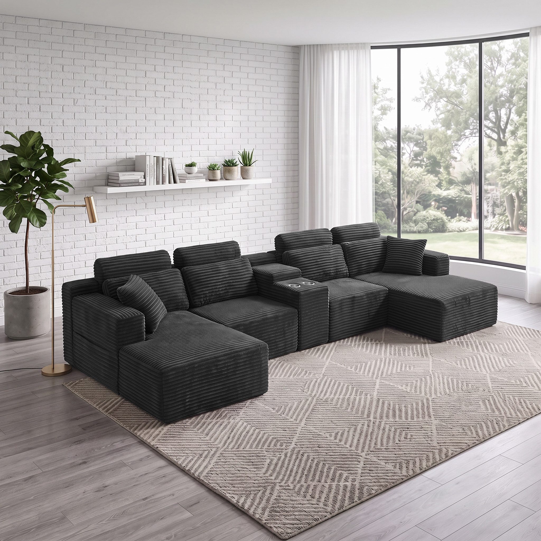 MIBODE Ecksofa 372CM U-förmiges Modulares Cloud Sofa mit Getränkehalter