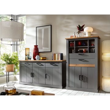 Lomadox Sideboard PADBORG-129, Kommode 170cm, anthrazit mit Eiche