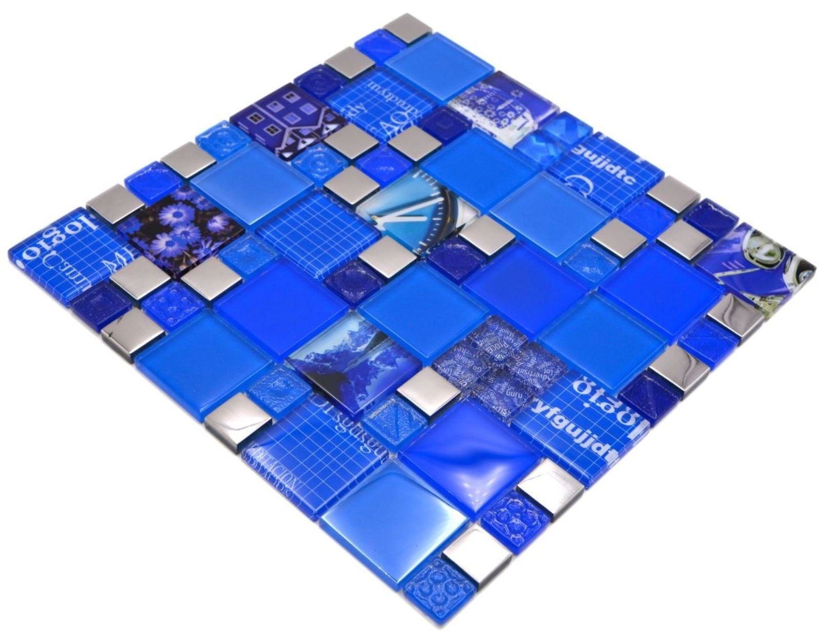 Mosani Mosaikfliesen Glasmosaik Mosaikfliesen silber blau dunkelblau