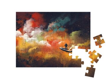 puzzleYOU Puzzle Mann auf einem Boot im Weltraum, Illustration, 48 Puzzleteile, puzzleYOU-Kollektionen Fantasy, Kunst & Fantasy