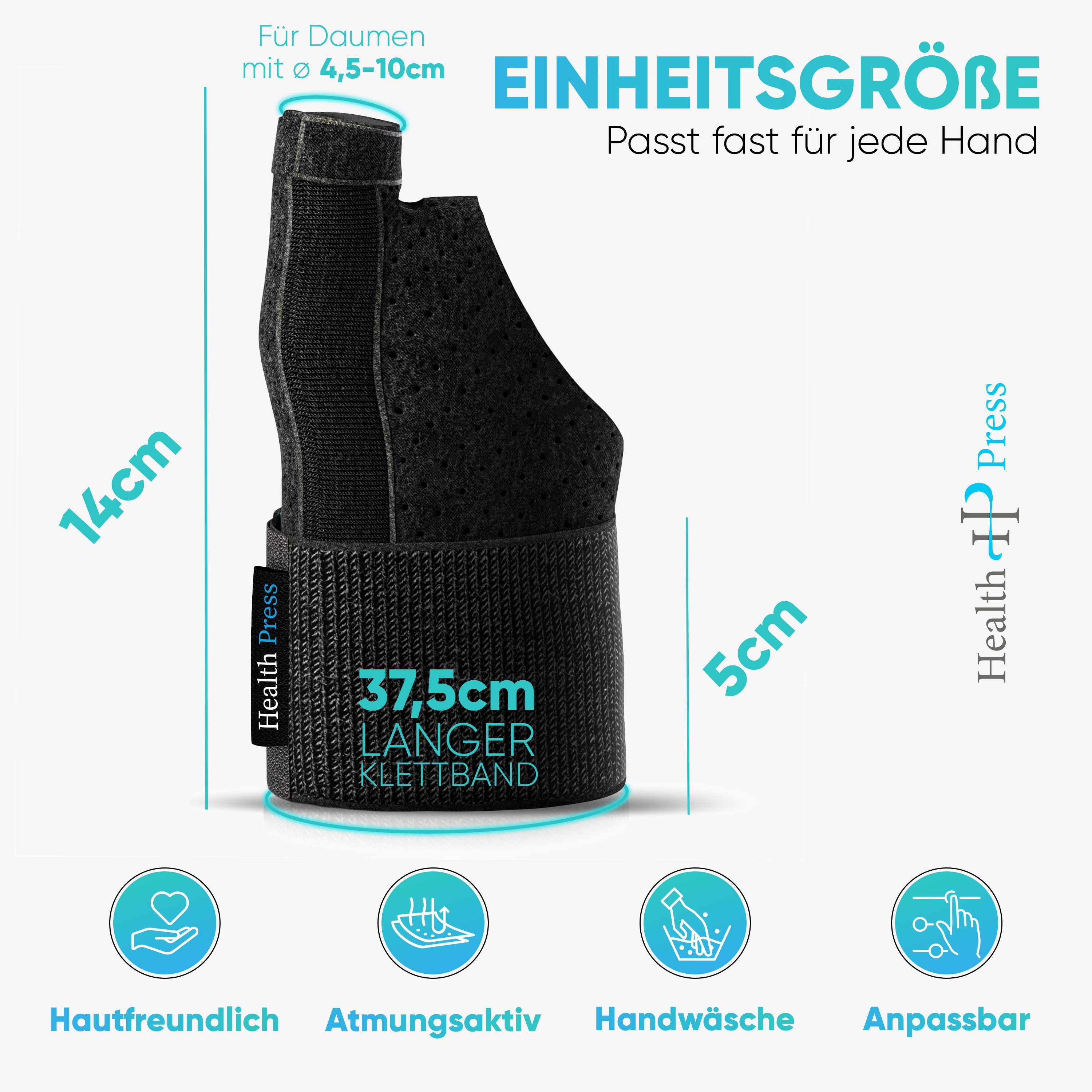 Health Press Daumenbandage Daumenbandage 1er Set Universell Daumenorthese (Rechts und Links), Anatomische Form und Atmungsaktiv