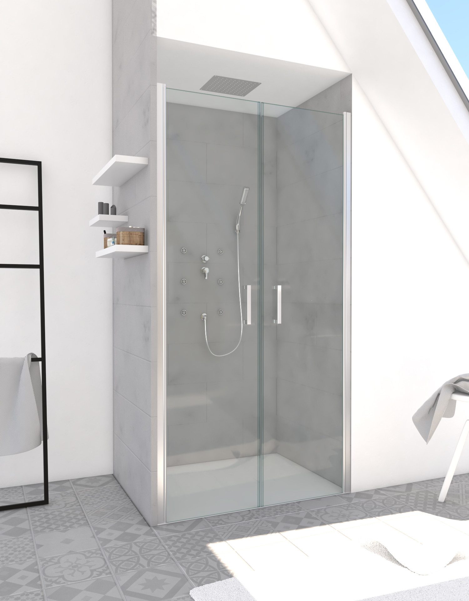 Marwell Dusch-Schwingtür Saloon, 90x200 cm, Einscheibensicherheitsglas, justierbares Wandprofil, hochwertige Aluminiumprofile