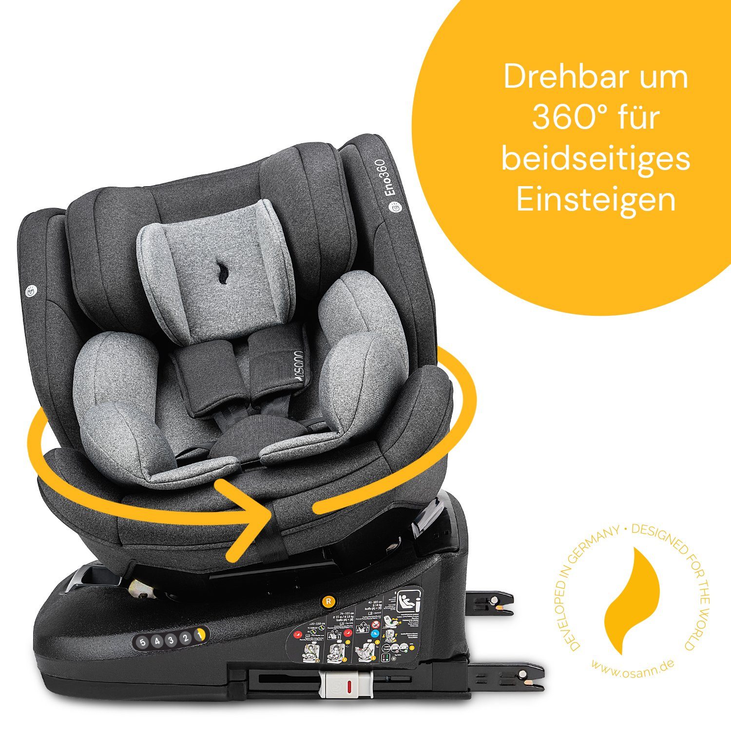 Osann Autokindersitz Eno360, ab: Geburt, bis: 12 Jahre, ab: 40 cm, bis: 150 cm, sicherer 360°Kindersitz: reboard bis 4 Jahre, verwendbar von 40-150 cm
