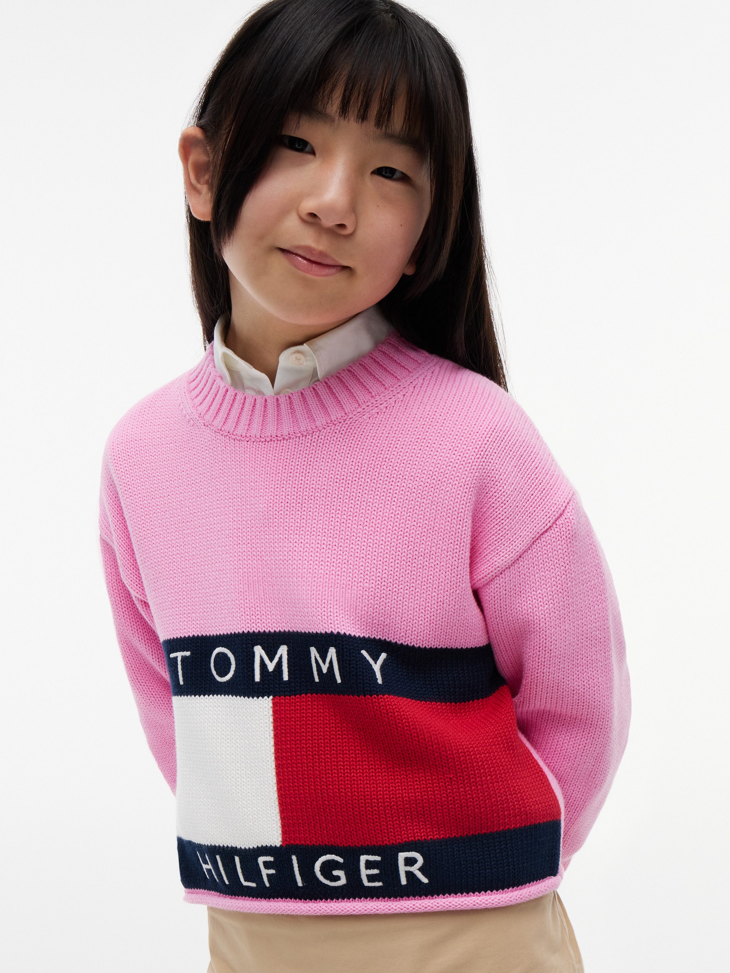 Tommy Hilfiger Strickpullover Rundhalsausschnitt, Rollkante am Saum, Kinder bis 16 Jahre